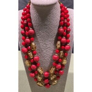 Vintage Triple Strand Glass Beaded Necklace Faceted & Foiled Adjustable Clasp